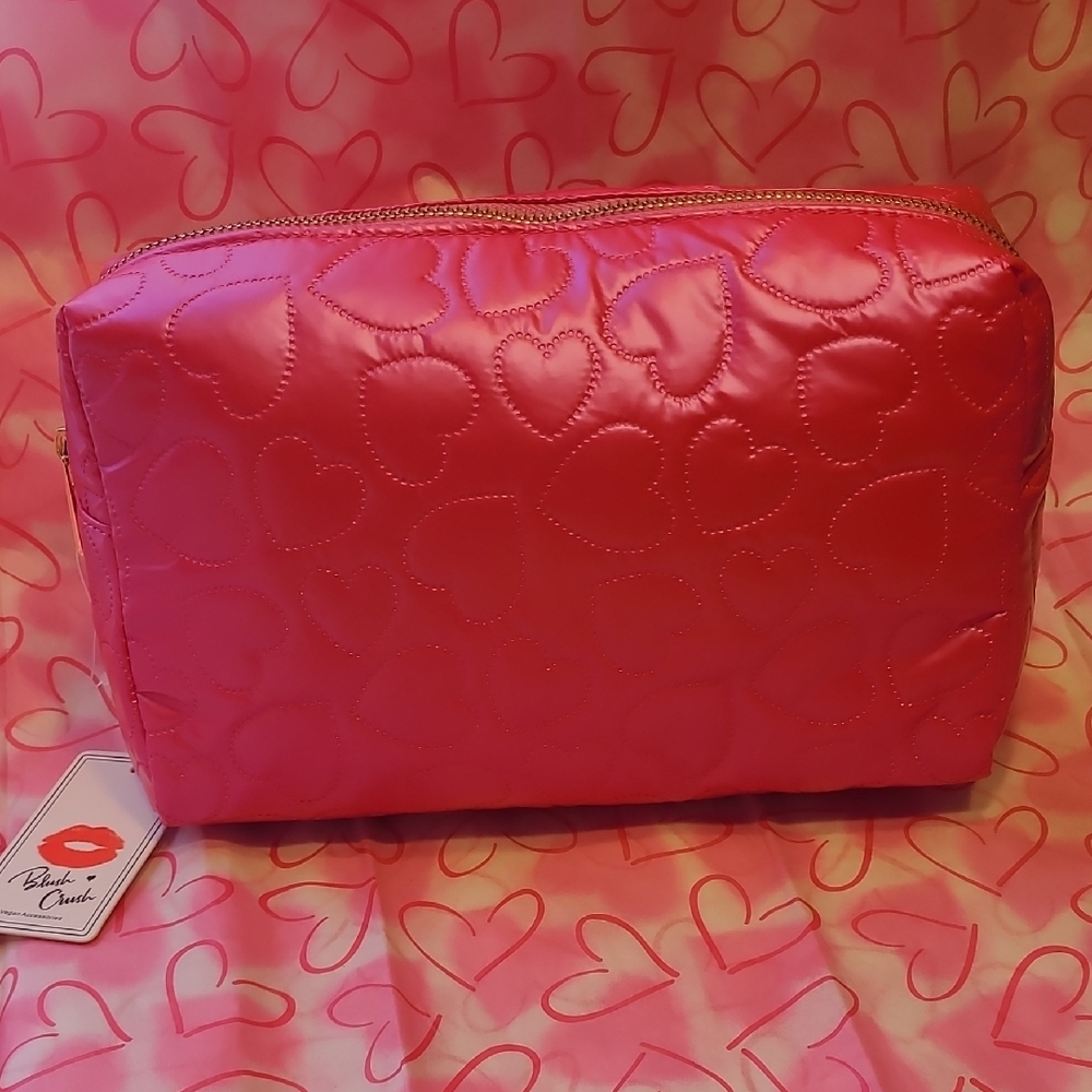 Blush Crush Vegan Pink Quilted Heart Cosmetic Travel Bag